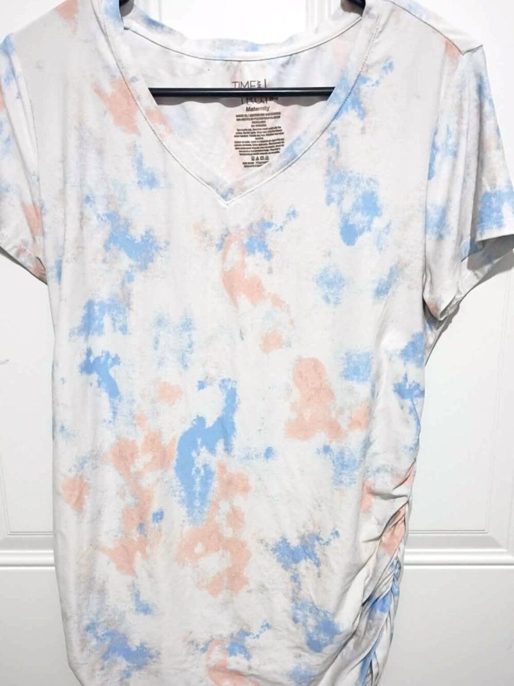 Time and Tru Peach and Blue tie dye Short Sleeved Maternity Tee, Size Small